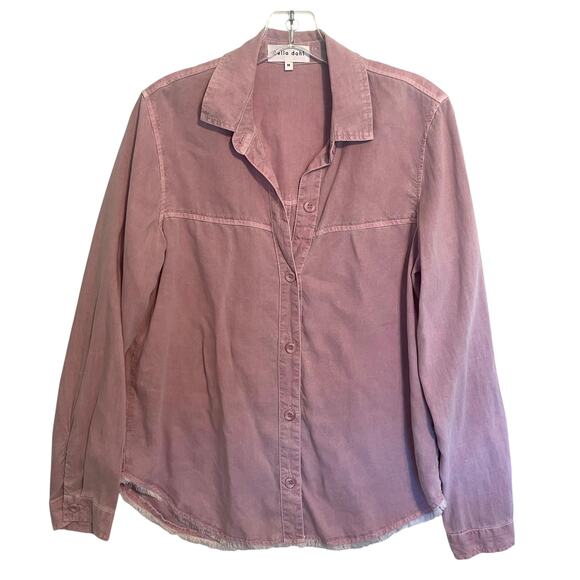 Bella Dahl Tencel Lyocell Button Shirt Womens Medium Pink Mineral Frayed Top - Picture 1 of 8